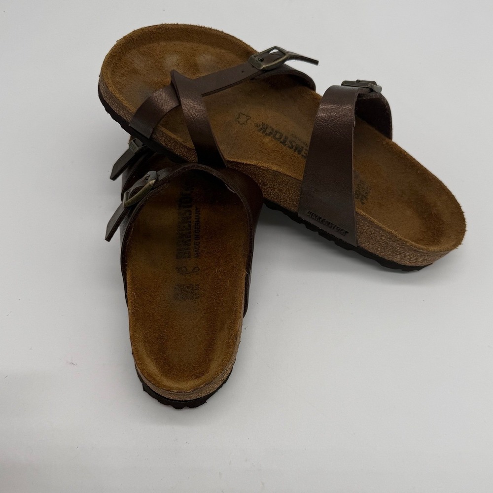 Birkenstock Mayari Dark Brown Birko-Flor Toe Loop Slide Sandals Womens 39 US 8.5